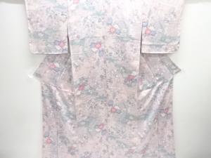 未使用品　寺塔に花鳥模様小紋着物